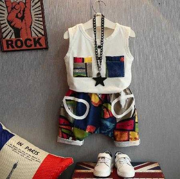 s children's short sleeve kids y baby boys clothing cotton sleeveless vest color print pocket shorts twopiece set, White
s children's short sleeve kids y baby boys clothing cotton sleeveless vest color print pocket shorts twopiece set, White