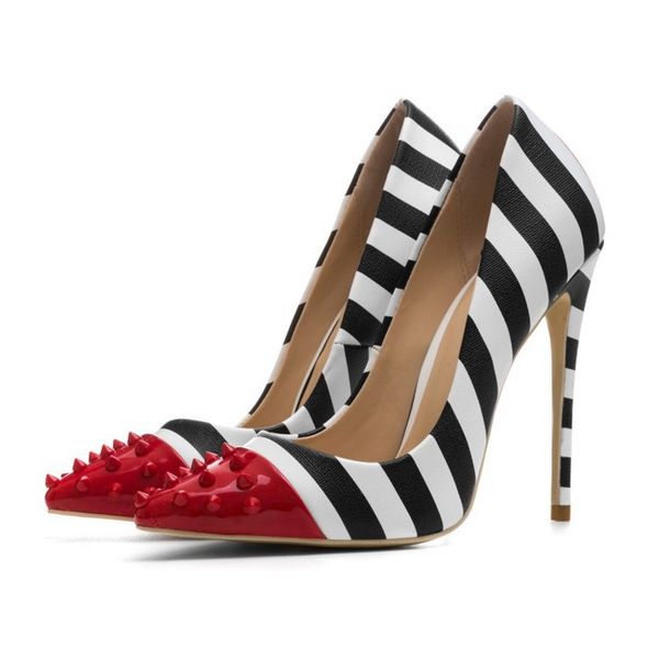 stripe rivets wedding bridal shoes fashion pointed toe high heeled lady mary jane shoes, Black
stripe rivets wedding bridal shoes fashion pointed toe high heeled lady mary jane shoes, Black