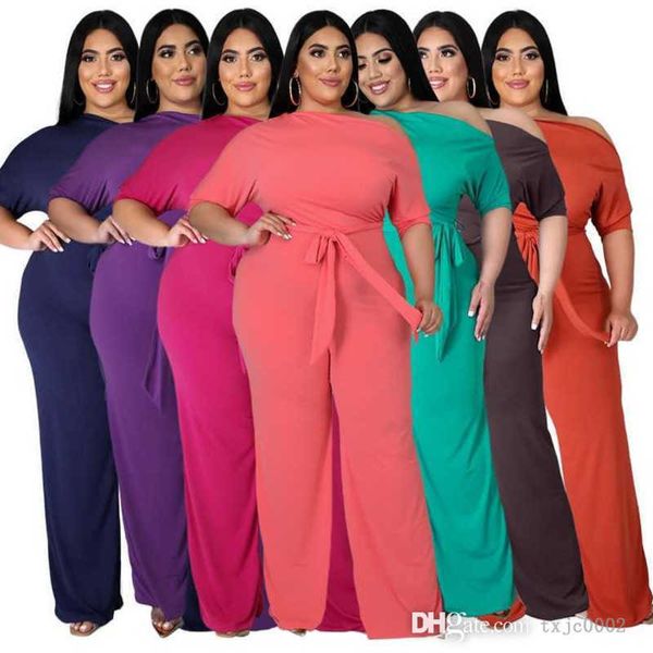 2023 designer women plus size jumpsuits solid color bandage oblique shoulder flare pants bodysuit fashion loose rompers, Black
2023 designer women plus size jumpsuits solid color bandage oblique shoulder flare pants bodysuit fashion loose rompers, Black