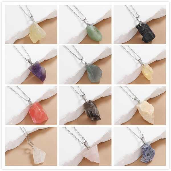 trendy irregular natural stone pendant geometry shape crystal quartz necklace for women stainless steel chain jewelry, Silver
trendy irregular natural stone pendant geometry shape crystal quartz necklace for women stainless steel chain jewelry, Silver