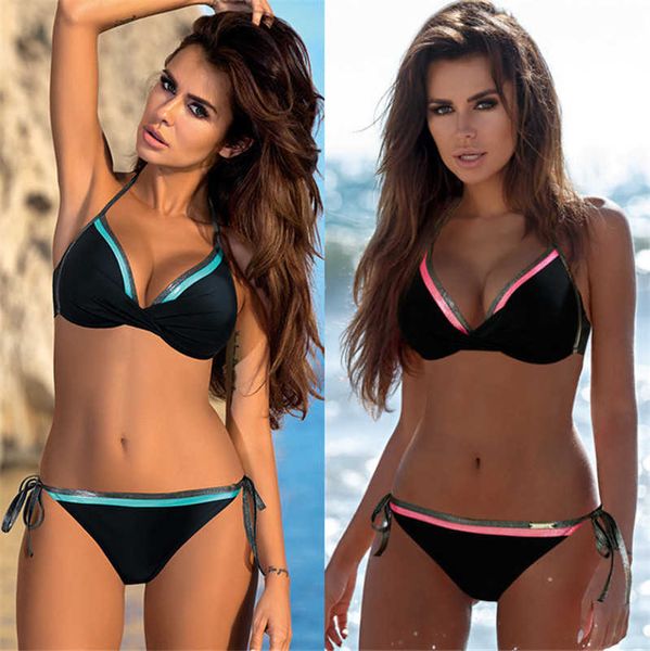 women's swimwear push up bikini 2021 swimwear women bordered halter bathing suit adjustable swimming trunks swimsuit women 2 pieces swi, White;black
women's swimwear push up bikini 2021 swimwear women bordered halter bathing suit adjustable swimming trunks swimsuit women 2 pieces swi, White;black