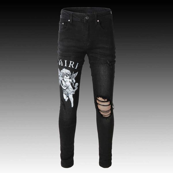 men's jeans amirs designer fashion pants cool stylish leisure ripped brand high street black print hole elastic slim skinny men 4t26, Blue
men's jeans amirs designer fashion pants cool stylish leisure ripped brand high street black print hole elastic slim skinny men 4t26, Blue