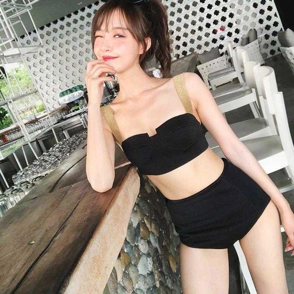 korean style bandeau split bikini small chest solid color cover your belly, White;black
korean style bandeau split bikini small chest solid color cover your belly, White;black