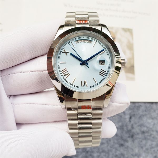 men's automatic mechanical watch 40mm 904l all iced out diamond/ roman numeral hour markers blue dial automatic president watches, Slivery;brown
men's automatic mechanical watch 40mm 904l all iced out diamond/ roman numeral hour markers blue dial automatic president watches, Slivery;brown