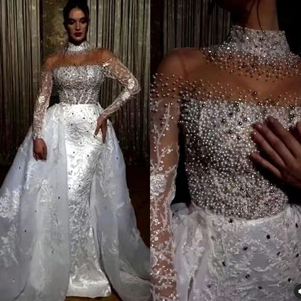 luxury pearls beaded mermaid wedding dresses with detachable train lace applique high neck bride gowns elegant chapel white bridal dress ves
luxury pearls beaded mermaid wedding dresses with detachable train lace applique high neck bride gowns elegant chapel white bridal dress ves
