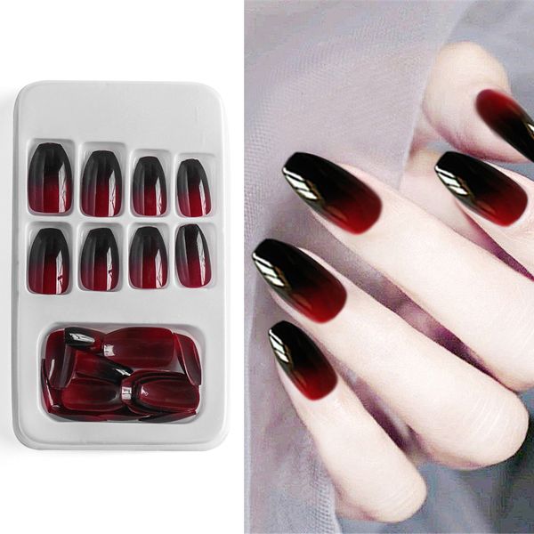 false nails 24pcs european coffin fake predesign black red gradient ballerina artificial nail art tips with press glue 230214, Red;gold
false nails 24pcs european coffin fake predesign black red gradient ballerina artificial nail art tips with press glue 230214, Red;gold