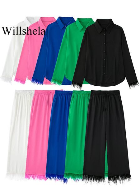 women's two piece pants willshela women fashion with feathers 2 piece set single breasted blouse vintage elastic waist trouser female c, White
women's two piece pants willshela women fashion with feathers 2 piece set single breasted blouse vintage elastic waist trouser female c, White