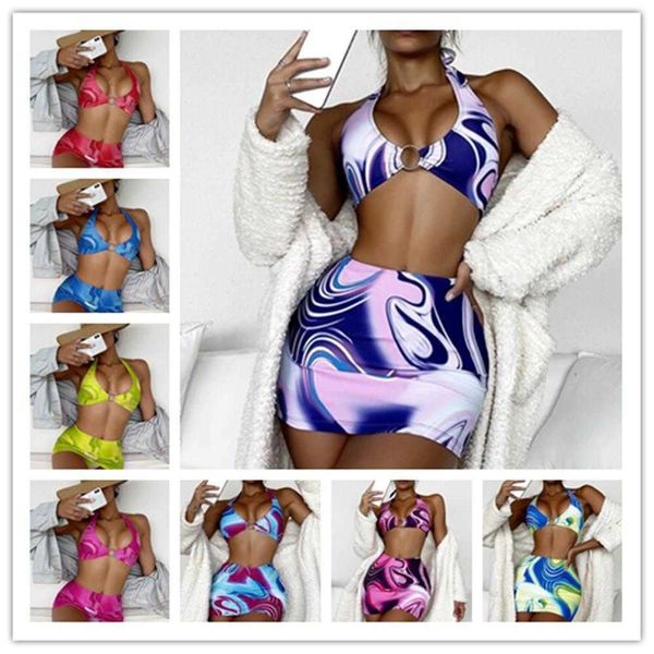swimsuit womens ins style printed three piece set bikini multi color short skirt, White;black
swimsuit womens ins style printed three piece set bikini multi color short skirt, White;black