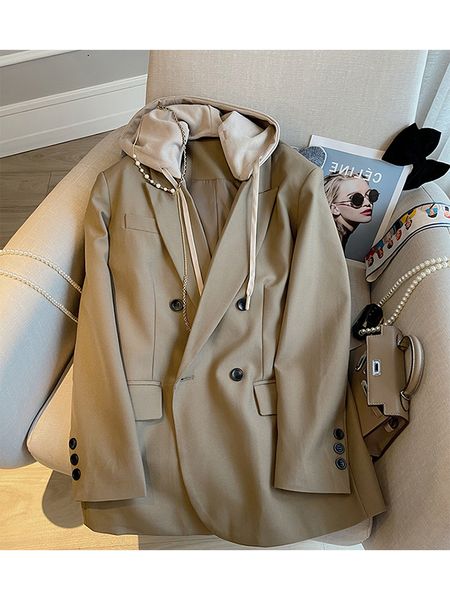 women's suits blazers women khaki double breasted patchwork hooded blazer fake two long sleeve loose lace up jacket autumn winter femal, White;black
women's suits blazers women khaki double breasted patchwork hooded blazer fake two long sleeve loose lace up jacket autumn winter femal, White;black