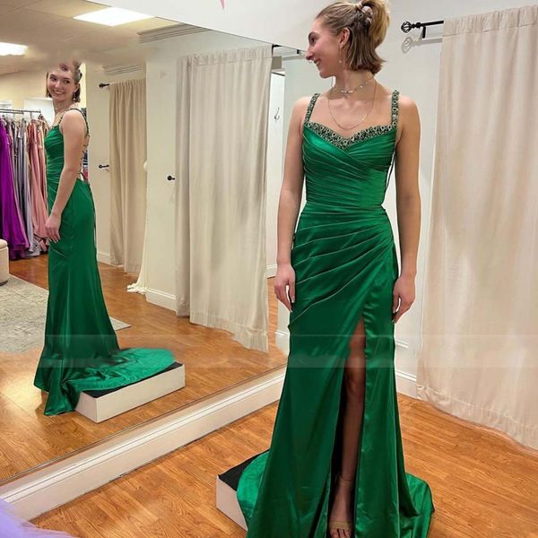 green matte satin mermaid prom dresses 2023 long elegant evening party gowns spaghetti backless side slit woman formal wear pageant, Black
green matte satin mermaid prom dresses 2023 long elegant evening party gowns spaghetti backless side slit woman formal wear pageant, Black