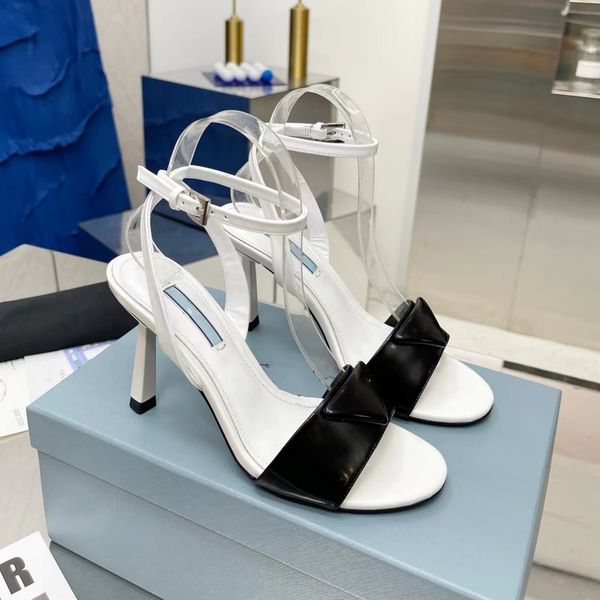 high heel sandals luxury designer white classic womens dress shoes triangle buckle decorative ankle strap 9.5cm middle heel sandals 35-41 be, Black
high heel sandals luxury designer white classic womens dress shoes triangle buckle decorative ankle strap 9.5cm middle heel sandals 35-41 be, Black