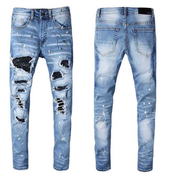 men's jeans amirs designer fashion pants cool stylish leisure ripped brand high street hole patch winter niuzi spray paint ink elastic, Blue
men's jeans amirs designer fashion pants cool stylish leisure ripped brand high street hole patch winter niuzi spray paint ink elastic, Blue
