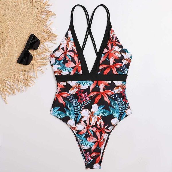 tong one piece swimsuit female retro printed polyester backless, White;black 
tong one piece swimsuit female retro printed polyester backless, White;black