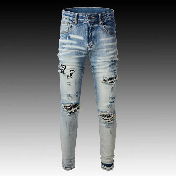 men's jeans amirs designer fashion pants cool stylish leisure ripped brand high street style light embroidered hole patch elastic slim, Blue
men's jeans amirs designer fashion pants cool stylish leisure ripped brand high street style light embroidered hole patch elastic slim, Blue