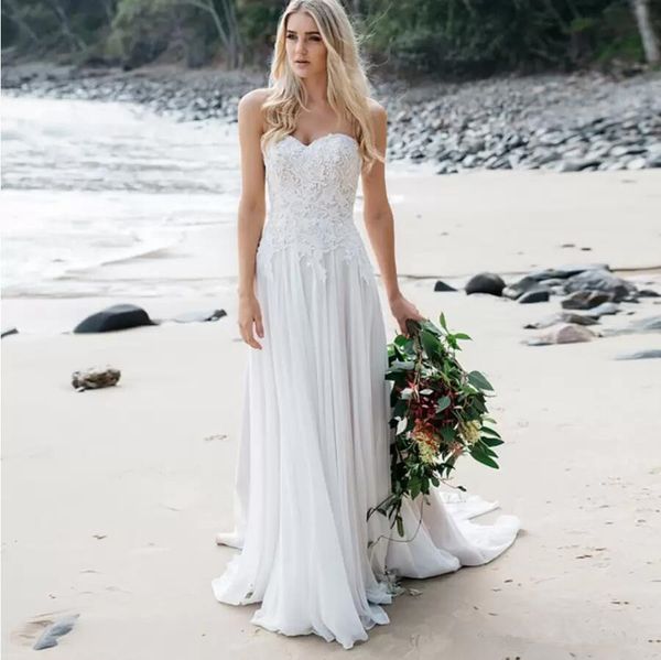 strapless fitted waist a-line wedding dresses with soft flowing chiffon skirt with train delicate lace and pearl detailing beach bridal dres, White
strapless fitted waist a-line wedding dresses with soft flowing chiffon skirt with train delicate lace and pearl detailing beach bridal dres, White