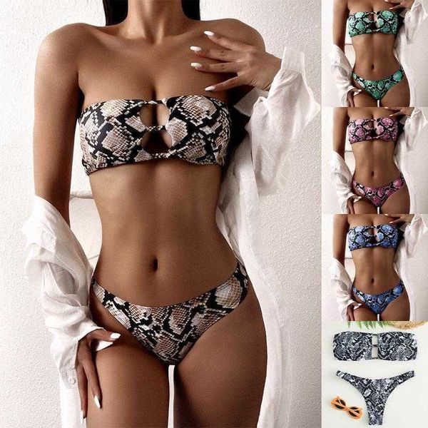 snakeskin backless bikini split swimsuit off the shoulder tube low waist, White;black
snakeskin backless bikini split swimsuit off the shoulder tube low waist, White;black