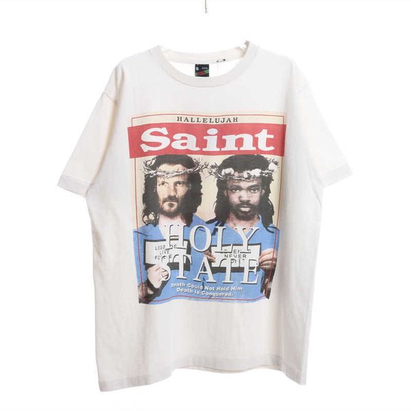 men's t-s designer fashion saint michael shirt co-branded washed old portrait printing short sleeved casual and women's popular, White;black
men's t-s designer fashion saint michael shirt co-branded washed old portrait printing short sleeved casual and women's popular, White;black