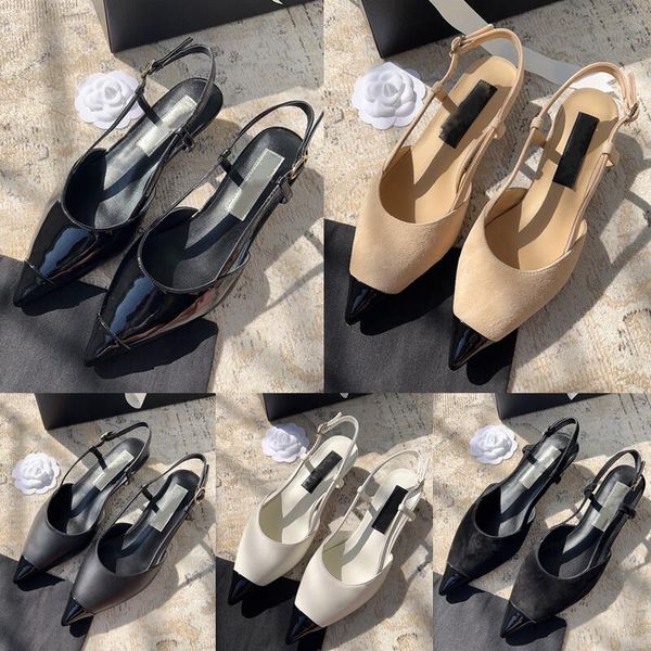 designer lux spring summer low heel side empty sandals leather pointed color matching buckle design, Black
designer lux spring summer low heel side empty sandals leather pointed color matching buckle design, Black