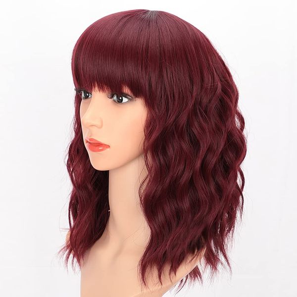 aisi hair synthetic curly bob wig with bangs short bob wavy hair wigs wine red color wigs for women bob style synthetic heat resistant bob w, Black
aisi hair synthetic curly bob wig with bangs short bob wavy hair wigs wine red color wigs for women bob style synthetic heat resistant bob w, Black