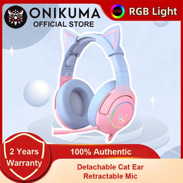 Image of Headsets ONIKUMA K9 Bicolor Gaming Headphones with RGB LED Light Retractable Microphone Gamer Headset Computer Earphones for PC Gaming J230214