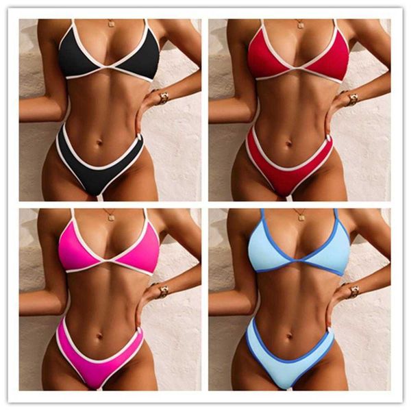 bikini solid color triangle swimsuit womens backless matching multi split, White;black
bikini solid color triangle swimsuit womens backless matching multi split, White;black