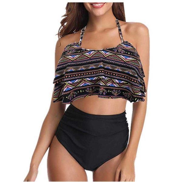 swimwear double flounced high waist split floral plus size bikini swimsuit, White;black
swimwear double flounced high waist split floral plus size bikini swimsuit, White;black