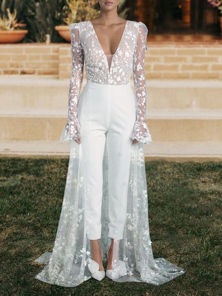 lace overskirt boho wedding dress jumpsuit 2023 hippie long sleeve backless civil beach wedding dresses chic bohemian bridal dresses vestido, White
lace overskirt boho wedding dress jumpsuit 2023 hippie long sleeve backless civil beach wedding dresses chic bohemian bridal dresses vestido, White