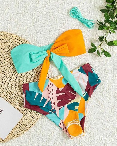 swimwear stitching printing bow high waist triangle beach vacation split bikini, White;black
swimwear stitching printing bow high waist triangle beach vacation split bikini, White;black
