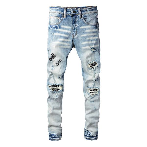 men's jeans amirs designer fashion pants cool stylish leisure ripped brand 828 high street personalized hole patch trend slim 2dif, Blue
men's jeans amirs designer fashion pants cool stylish leisure ripped brand 828 high street personalized hole patch trend slim 2dif, Blue