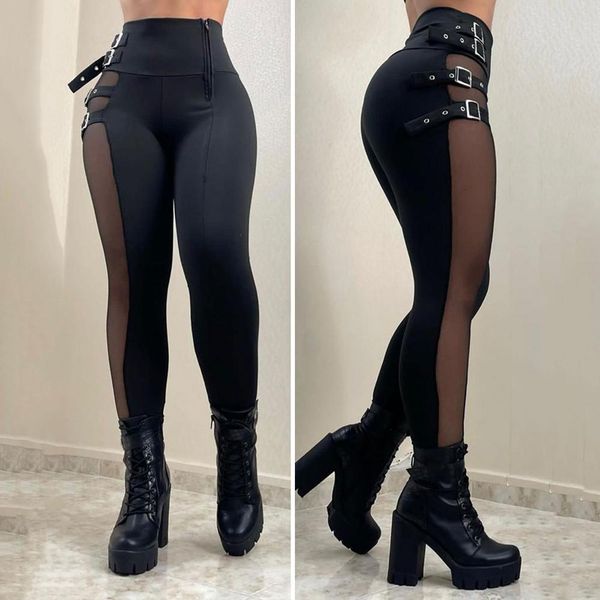 women s pants pencil skinny high waist buckled mesh patch solid color streetwear ankle length ladies tight trousers leggings 230213, Black;white
women s pants pencil skinny high waist buckled mesh patch solid color streetwear ankle length ladies tight trousers leggings 230213, Black;white