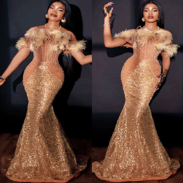 2023 arabic aso ebi mermaid gold prom dresses beaded feather evening formal party second reception birthday engagement bridesmaid gowns dres, Black
2023 arabic aso ebi mermaid gold prom dresses beaded feather evening formal party second reception birthday engagement bridesmaid gowns dres, Black