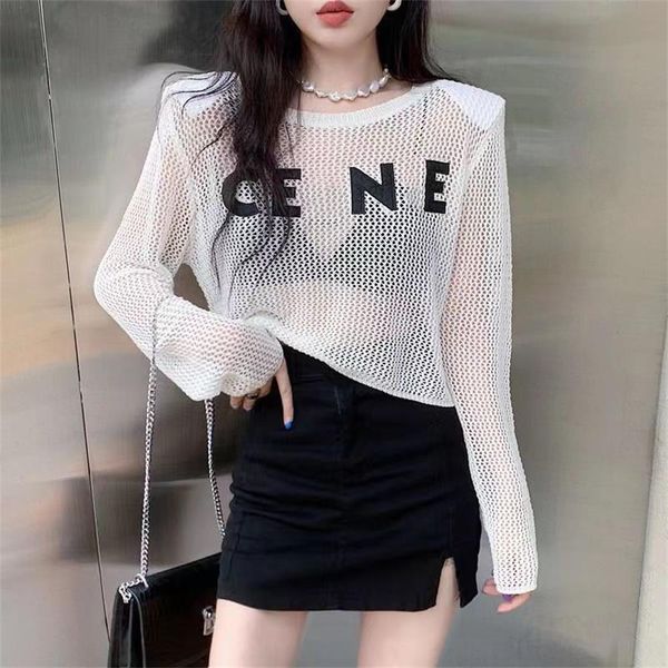 women's knits & tees designer 2023letter-printed hollowed-out t-shirt for women's summer new design small crowd loose short long-s, White
women's knits & tees designer 2023letter-printed hollowed-out t-shirt for women's summer new design small crowd loose short long-s, White