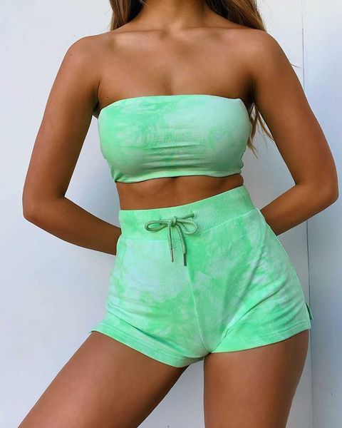 women's t-shirt new product tiedye women's tube set slim fit chestwrapped shorts fitness sports suit tshirt women j230215, White
women's t-shirt new product tiedye women's tube set slim fit chestwrapped shorts fitness sports suit tshirt women j230215, White