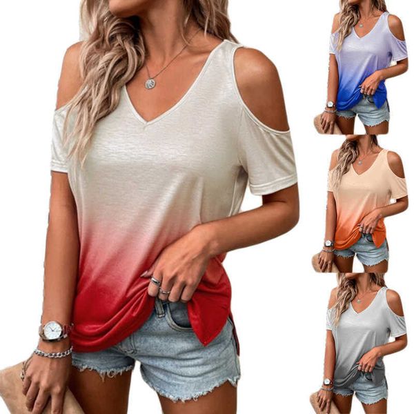 women's t-shirt gradient print t shirt v neck loose women summer fashion cold shoulder t shirt sleeve fashion plus size pullover j23021, White
women's t-shirt gradient print t shirt v neck loose women summer fashion cold shoulder t shirt sleeve fashion plus size pullover j23021, White