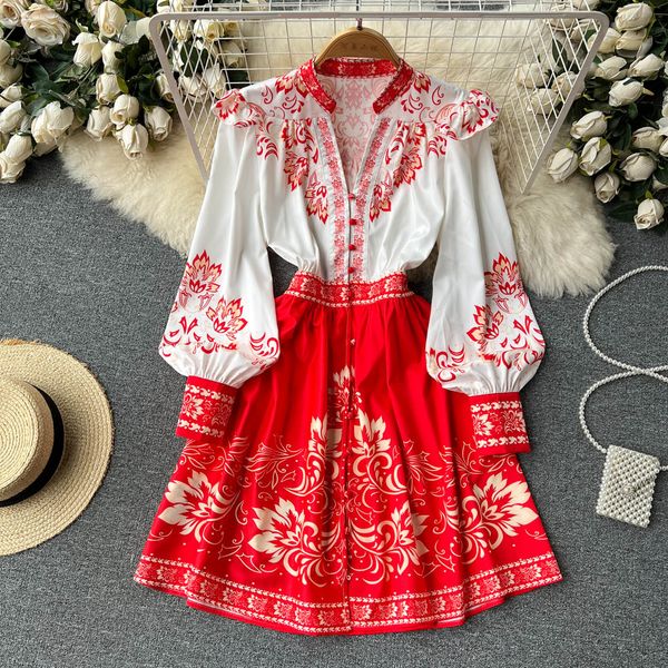 2023 spring new vintage dress palace style v-neck single breasted lantern sleeve waist waist show thin temperament print dress, Black;gray
2023 spring new vintage dress palace style v-neck single breasted lantern sleeve waist waist show thin temperament print dress, Black;gray