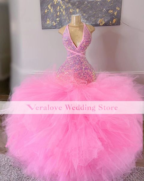 sparkly pink prom dress mermaid 2k23 halter neck ruffles skirt women graduation party gowns occasion evening gala wear, Black
sparkly pink prom dress mermaid 2k23 halter neck ruffles skirt women graduation party gowns occasion evening gala wear, Black