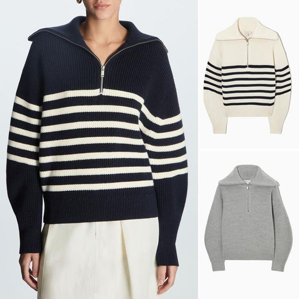 womens sweaters casual version openneck retro striped loose large lapel 230214, White;black
womens sweaters casual version openneck retro striped loose large lapel 230214, White;black