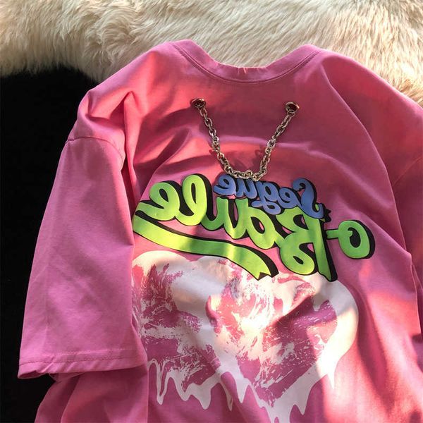 women's t-shirt dragon fruit color letter love women's shortsleeved tshirt halfsleeved summer 2021 new loose men and women oversiz, White 
women's t-shirt dragon fruit color letter love women's shortsleeved tshirt halfsleeved summer 2021 new loose men and women oversiz, White