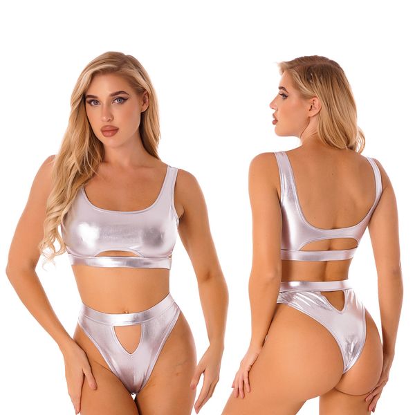 women's swimwear shiny metallic workout sets for women sportswear 2 piece gym outfits swimsuit sleeveless sports vest and briefs yoga a, White;black
women's swimwear shiny metallic workout sets for women sportswear 2 piece gym outfits swimsuit sleeveless sports vest and briefs yoga a, White;black