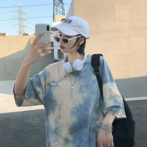 women's t-shirt color tiedye harajuku style women 2021 summer new loose couple shortsleeved tshirt female halfsleeved oversized tshirt, White
women's t-shirt color tiedye harajuku style women 2021 summer new loose couple shortsleeved tshirt female halfsleeved oversized tshirt, White