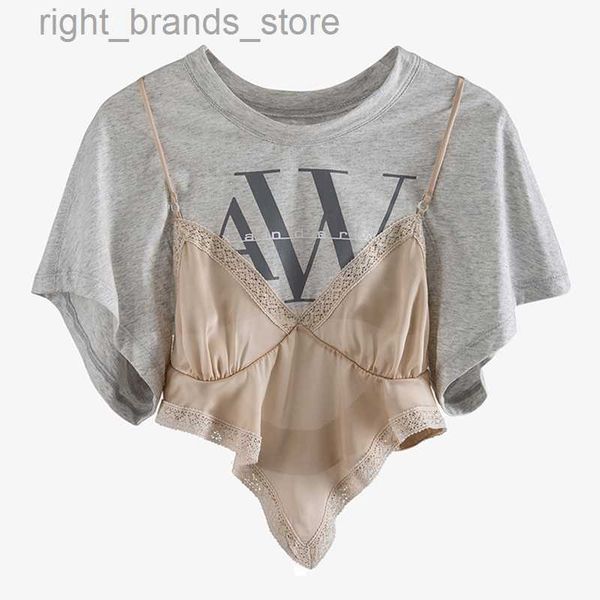 women's t-shirt vgh elegant patchwork t shirt women o neck short sleeve asymmetrical hit color print lace up irregular hem t-shirts fem, White
women's t-shirt vgh elegant patchwork t shirt women o neck short sleeve asymmetrical hit color print lace up irregular hem t-shirts fem, White