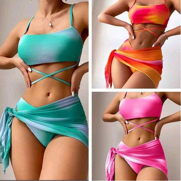 23 hexuan split womens swimsuit tie dyed three piece printed bikini, White;black
23 hexuan split womens swimsuit tie dyed three piece printed bikini, White;black