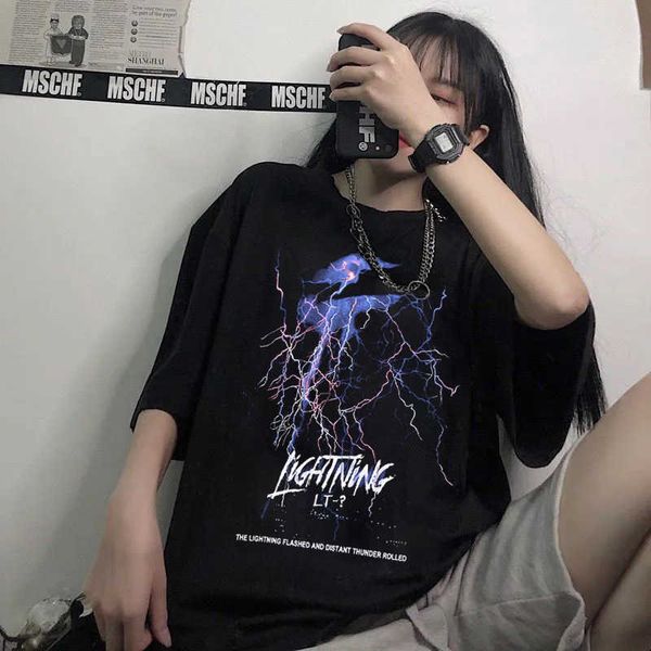 women's t-shirt purple lightning print pullover loose gothic style shortsleeved tshirt women's shirt halfsleeved summer oversized, White
women's t-shirt purple lightning print pullover loose gothic style shortsleeved tshirt women's shirt halfsleeved summer oversized, White