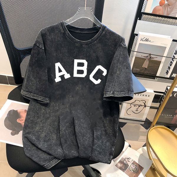 women's t-shirt cotton new round neck loose large vintage trend abc print top, White
women's t-shirt cotton new round neck loose large vintage trend abc print top, White