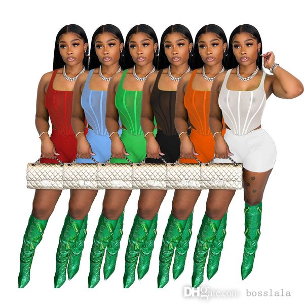 women two pieces pants set outfits mesh tracksuits sleeveless vest suspenders crop and short suit, White
women two pieces pants set outfits mesh tracksuits sleeveless vest suspenders crop and short suit, White