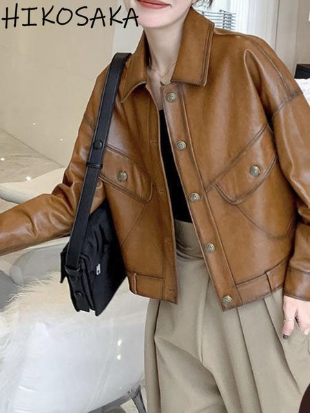 women's leather faux streetwear vintage casual pu jackets turndown collar single breasted loose coat 2023 spring y2k grunge 230215, Black
women's leather faux streetwear vintage casual pu jackets turndown collar single breasted loose coat 2023 spring y2k grunge 230215, Black