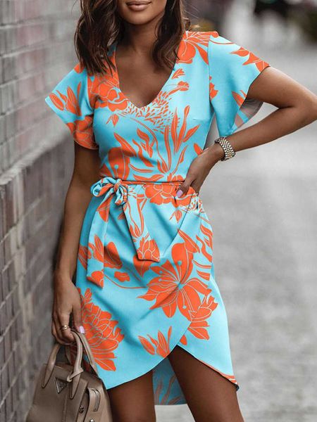 casual dresses plants print short sleeve dress with belt women casual summer dress t230210, Black;gray
casual dresses plants print short sleeve dress with belt women casual summer dress t230210, Black;gray