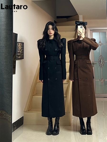women's jackets lautaro autumn winter long black elegant luxury fitted woolen coat women puff sleeve blet designer clothes 2023 230215, Black;brown
women's jackets lautaro autumn winter long black elegant luxury fitted woolen coat women puff sleeve blet designer clothes 2023 230215, Black;brown