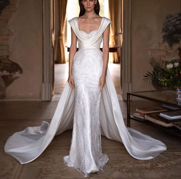 elegant mermaid wedding dresses sleeveless sweetheart satin appliques sequins beaded floor length detachable train plus size elegant bridal, White
elegant mermaid wedding dresses sleeveless sweetheart satin appliques sequins beaded floor length detachable train plus size elegant bridal, White