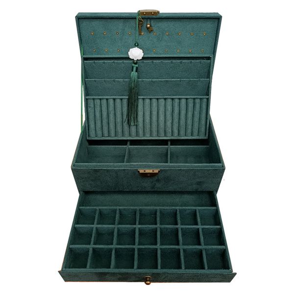 jewelry boxes retro velvet jewelry box with large capacity dark green color 4 models 230215, Black;white 
jewelry boxes retro velvet jewelry box with large capacity dark green color 4 models 230215, Black;white